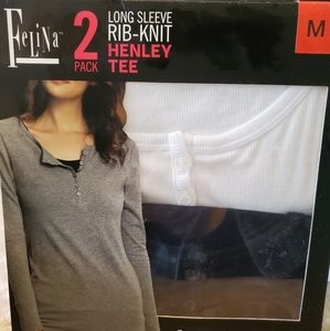 Felina Long Sleeve Rib Knit Henley Tee 2 Pack